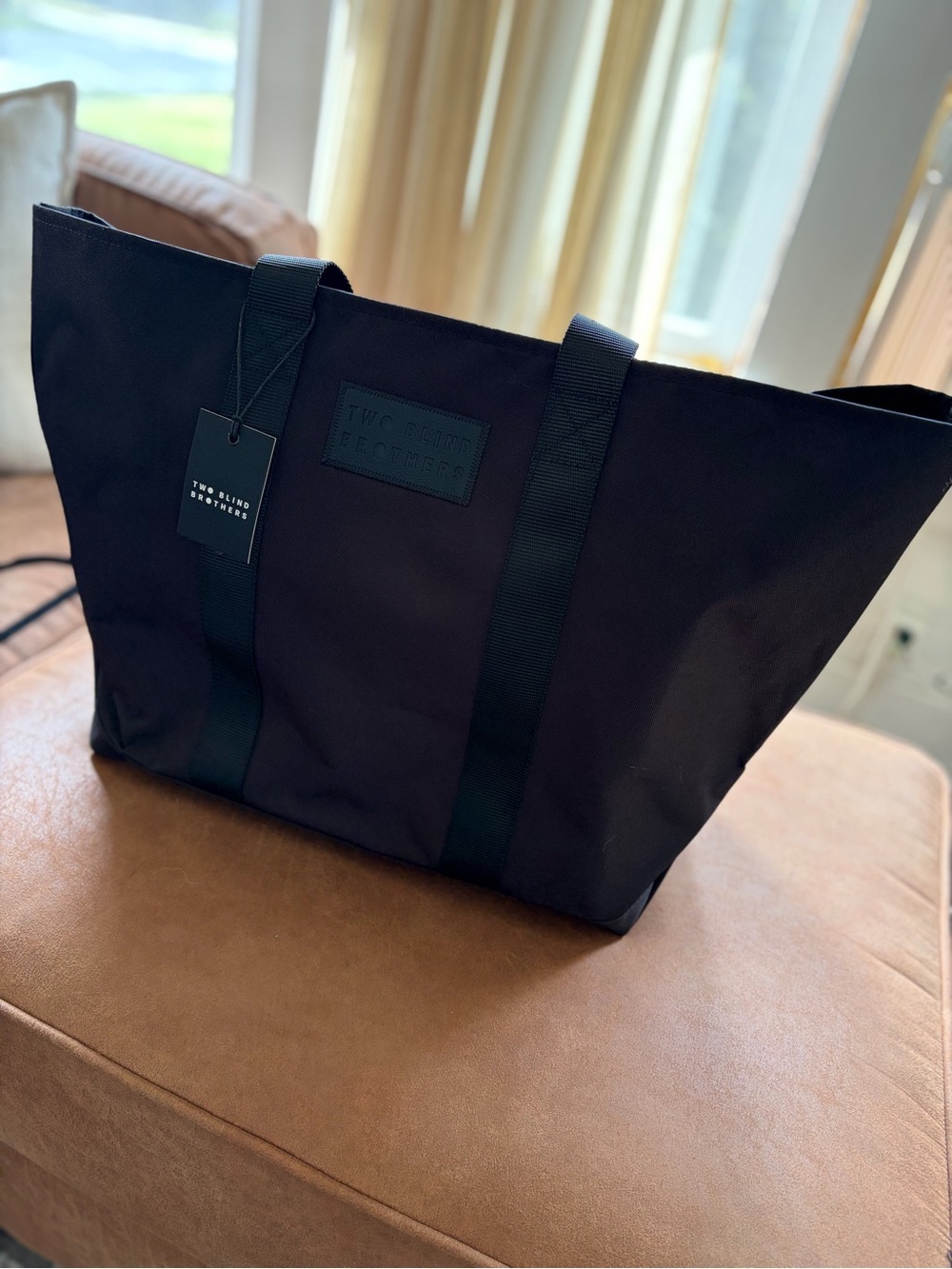 Two Blind Brothers Black Braille Tote Bag Large Zip Pocket Work Travel